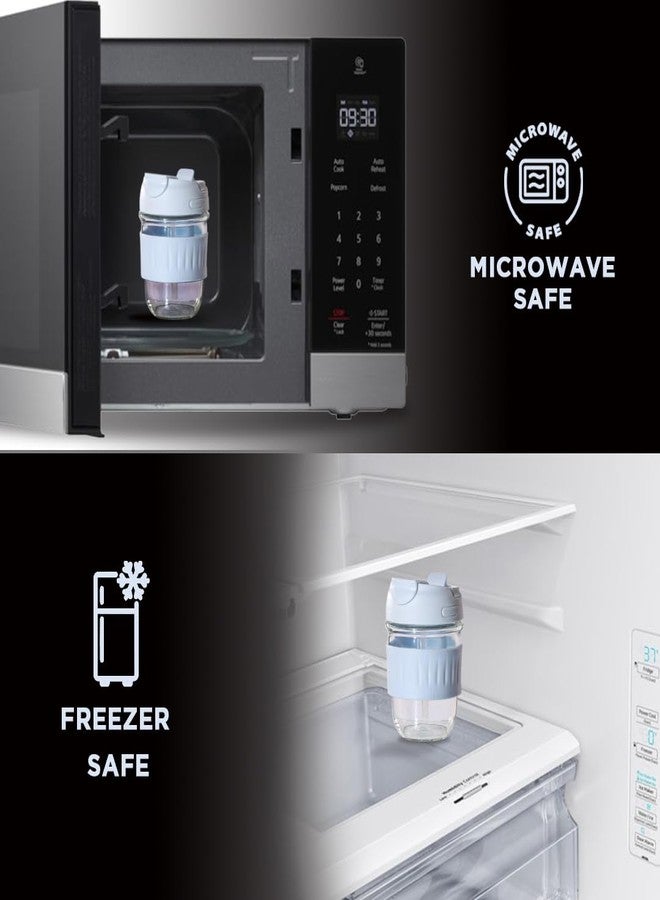 Allo Reusable Glass Mug Sipper Tumbler with Straw, Unique 2 in 1 ANTI Spill Lid | Microwave Safe Leakproof Glass with Anti-Slip Grip for Hot & Cold Coffee|| Car, Office, Travel use | 350ml (Blue) - Image 5